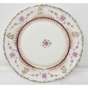 Antique C.T. Germany Floral Porcelain Plate Hand-Painted Pink Mums Gold Accent
